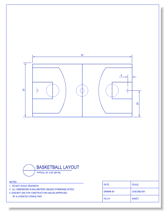 Basketball Court Layout (50 Foot x 94 Foot Typ.)