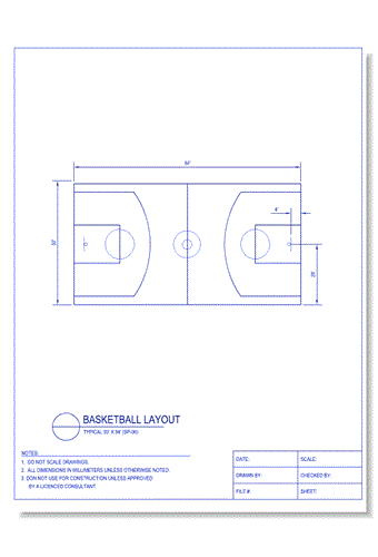 Basketball Court Layout (50 Foot x 94 Foot Typ.)