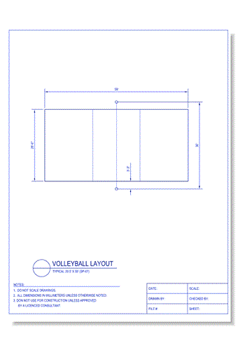Vollyball Court Layout (29.5 Foot x 59 Foot Typ.)
