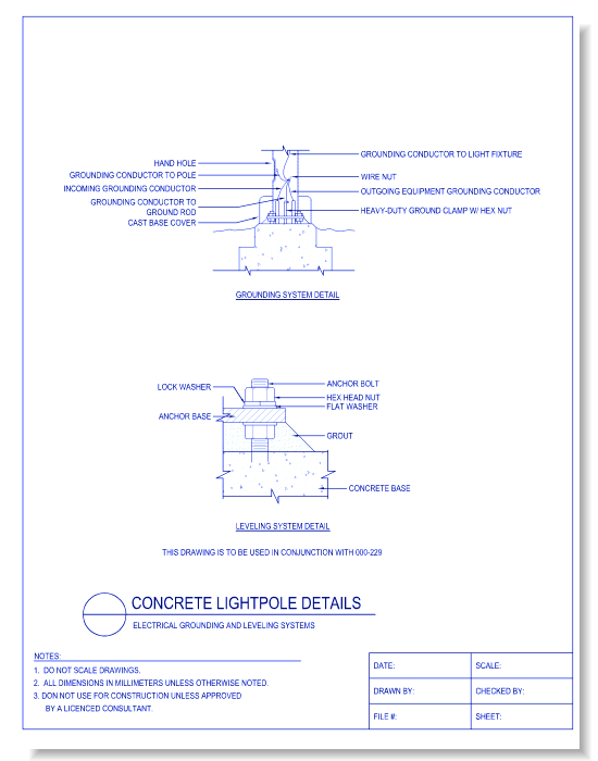 Concrete Lightpole Details: Electrical Grounding and Leveling Systems