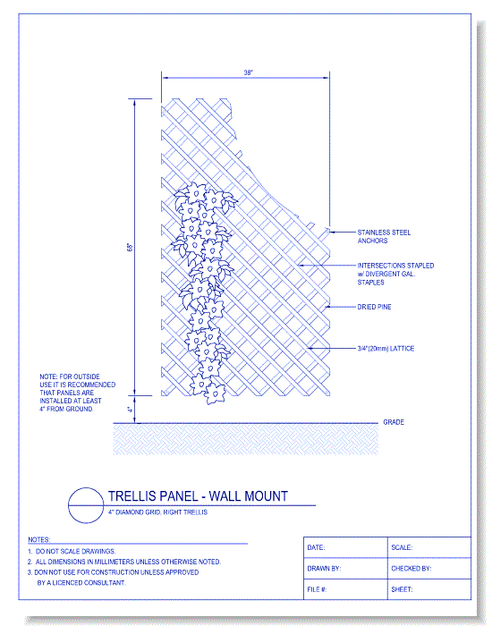 Trellis Panel - Wall Mount - 4 Inch Diamond Grid, Right Trellis