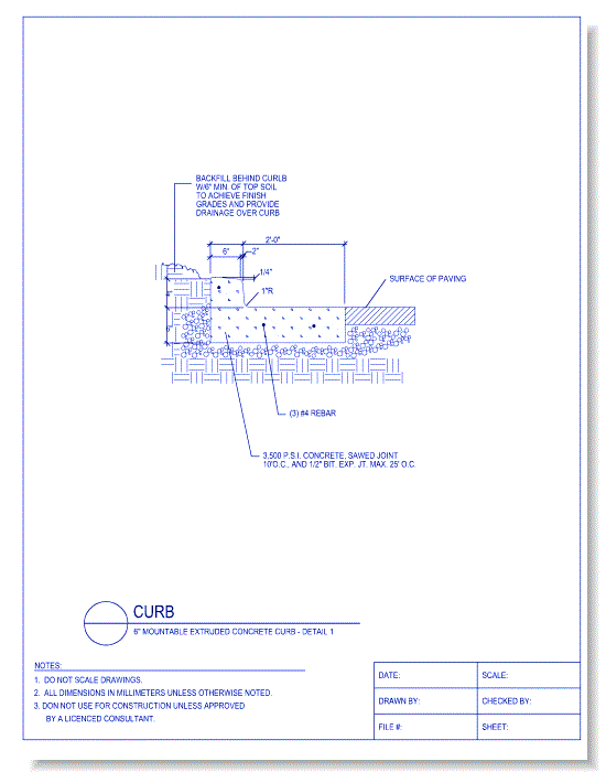 6 Inch Extruded Concrete Curb - Detail 1