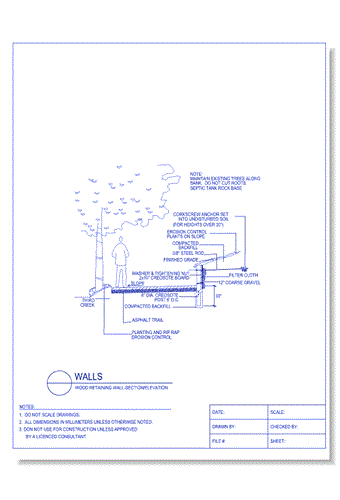 Wood Retaining Wall - Section/Elevation