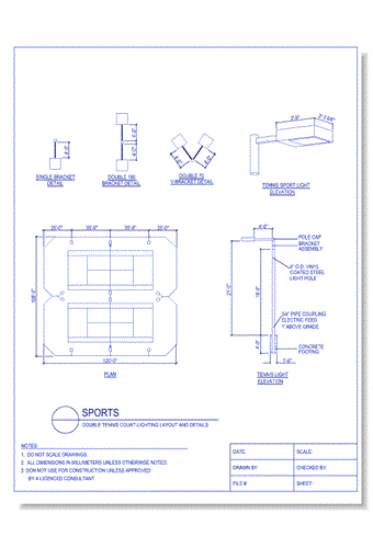 Double Tennis Court - Lighting Layout and Details