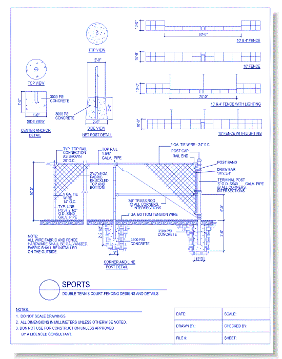 Double Tennis Court - Fencing Designs and Details