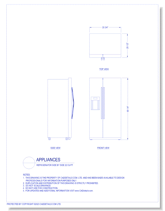 Refrigerator Side by Side 22 cu ft