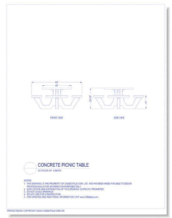 Concrete Picnic Table: Octagon 40", 4 Seats