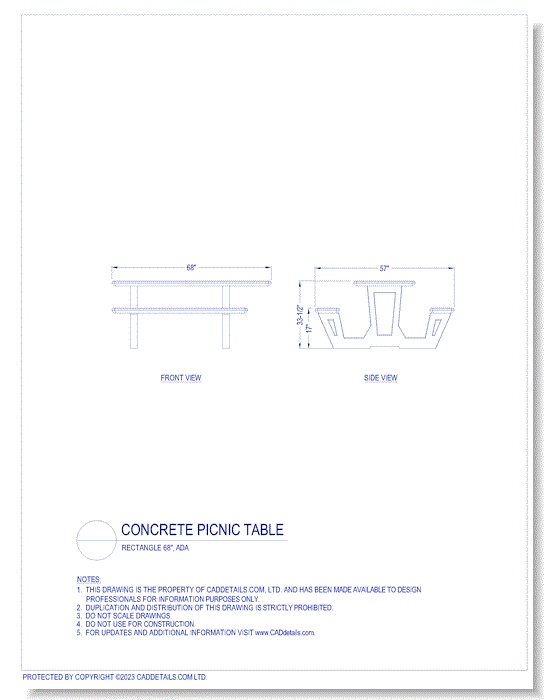 Concrete Picnic Table: Rectangle 68", ADA