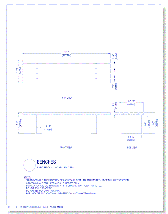 Benches: Basic Bench – 71 Inches, Backless