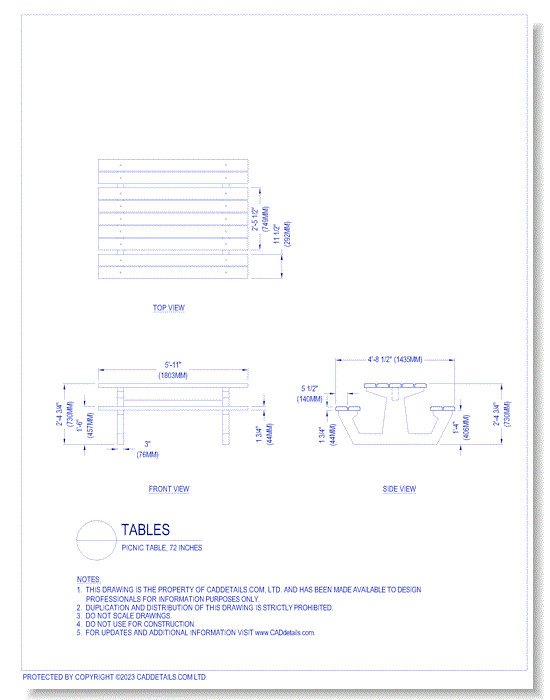 Tables: Picnic Table, 72 Inches