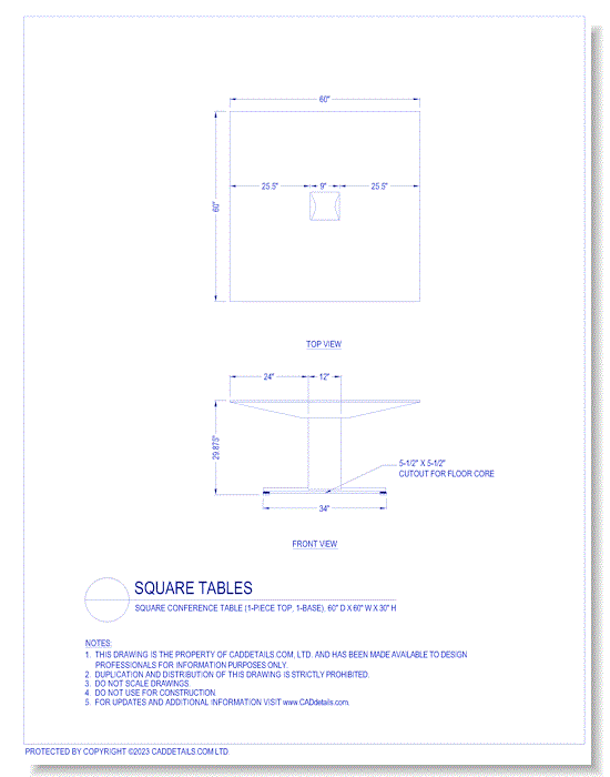 Square Tables: Square Conference Table (1-Piece Top, 1-Base), 60" D x 60" W x 30" H