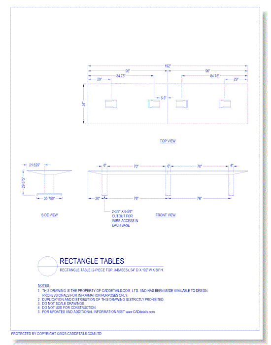 Rectangle Tables: Rectangle Table (2-Piece Top, 3-Bases), 54" D x 192" W x 30" H