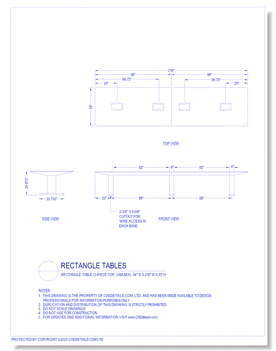 Rectangle Tables: Rectangle Table (2-Piece Top, 3-Bases), 54" D x 216" W x 30" H