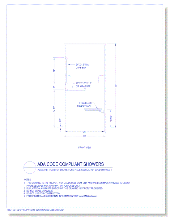 ADA Code Compliant Showers: ADA / ANSI Transfer Shower One-piece Gelcoat or Solid Surface 4
