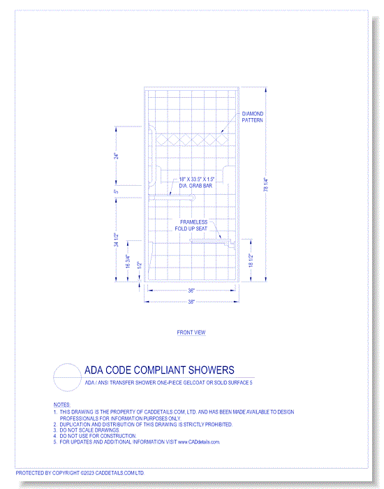 ADA Code Compliant Showers: ADA / ANSI Transfer Shower One-piece Gelcoat or Solid Surface 5