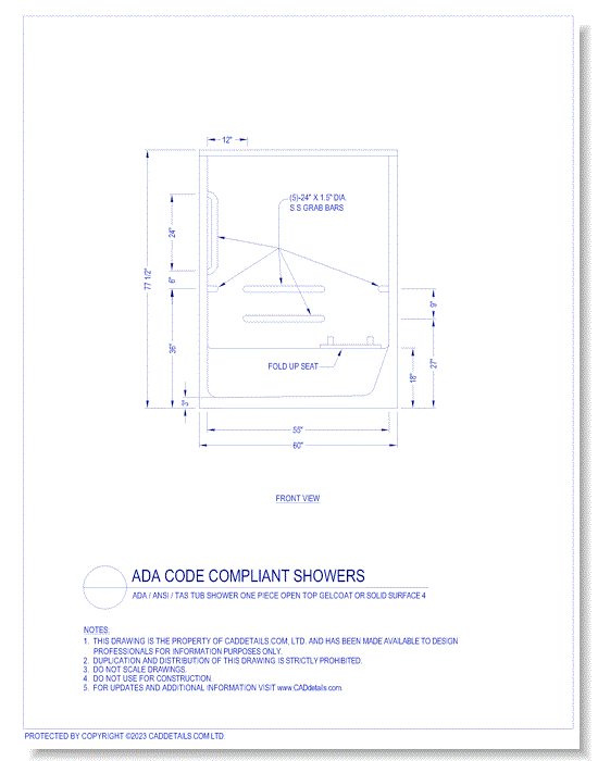 ADA Code Compliant Showers: ADA / ANSI / TAS Tub Shower One Piece Open Top Gelcoat or Solid Surface 4