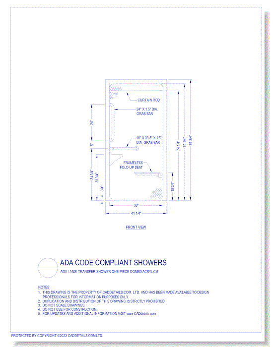 ADA Code Compliant Showers: ADA / ANSI Transfer Shower One Piece Domed Acrylic 6