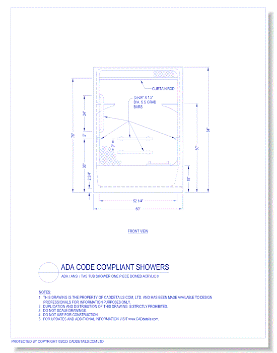 ADA Code Compliant Showers: ADA / ANSI / TAS Tub Shower One Piece Domed Acrylic 8
