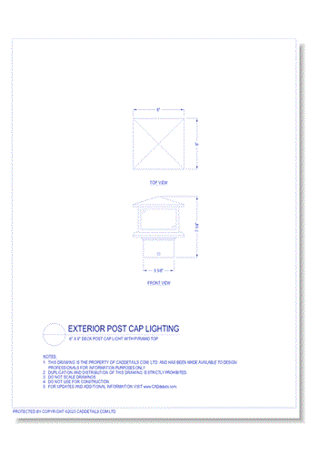 Exterior Post Cap Lighting: 6" x 6" Deck Post Cap Light with Pyramid Top
