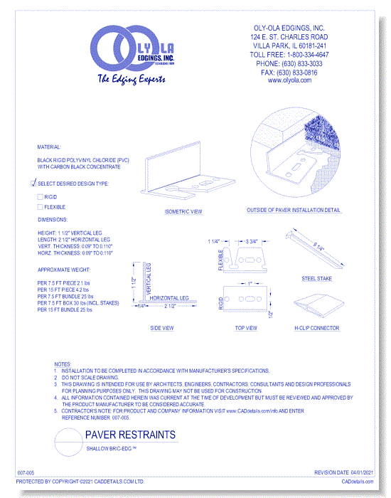 Shallow Bric-Edg II™ - 1 1/2 " High "L" Shaped Paver Restraint