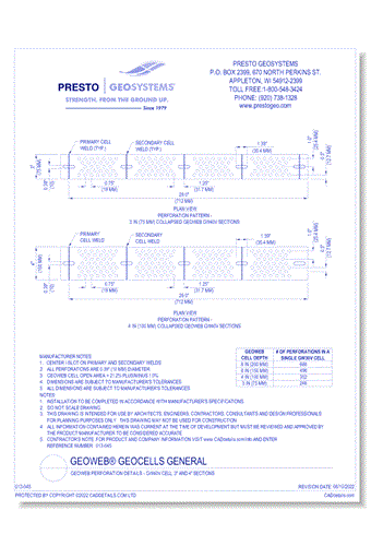 Geoweb Perforation Details - GW40V Cell, 3" and 4" Sections