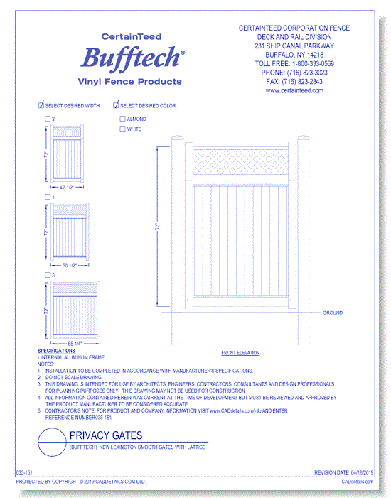 Bufftech New Lexington Smooth Gates With Lattice CADdetails