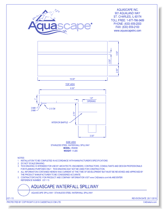 Aquascape Spillway: Stainless Steel WaterWall Spillway