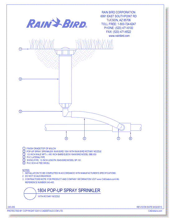 Rotary Nozzle on Rain Bird 1804 pop-up spray sprinkler with swing pipe