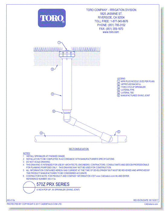 570Z PRX Series 6 Inch Pop-Up, XX Sprinkler (Swing Joint)