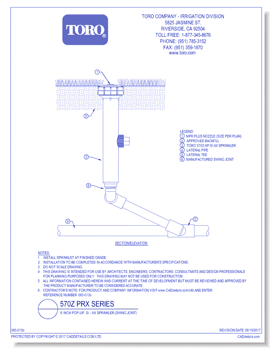 570Z PRX Series 6 Inch Pop-Up, SI-XX Sprinkler (Swing Joint)