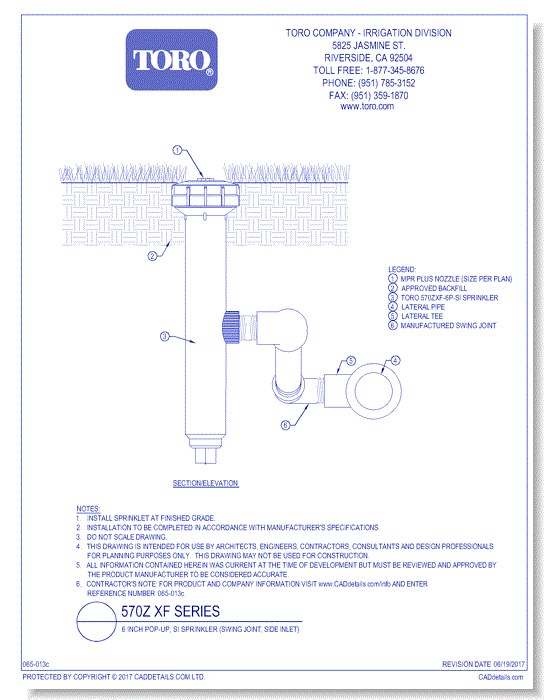 570Z XF Series 6 Inch Pop-Up, SI Sprinkler (Swing Joint, Side Inlet)