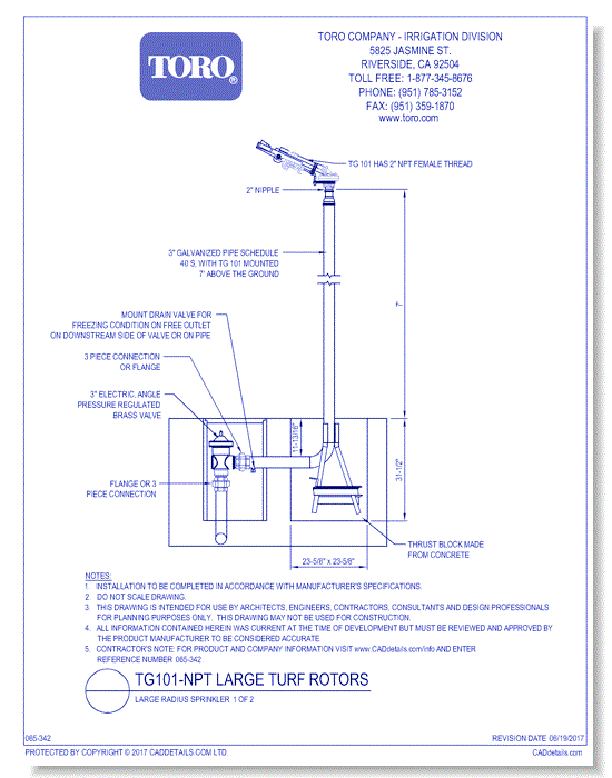 Toro TG101-NPT Large Radius Sprinkler - Sheet 1 of 2