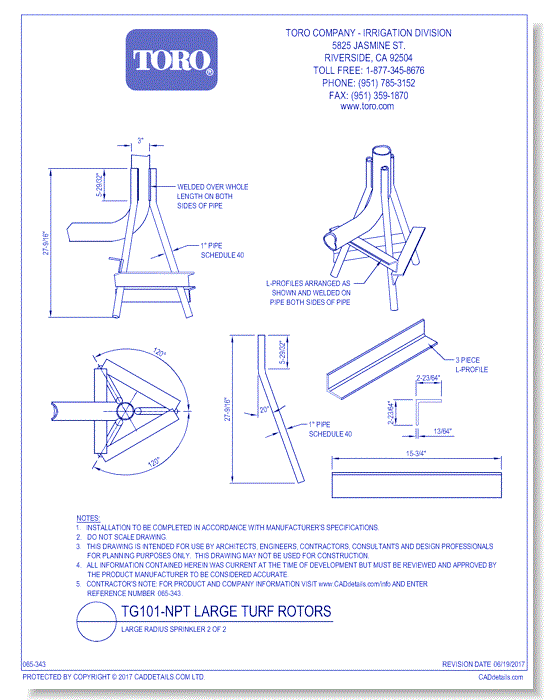 Toro TG101-NPT Large Radius Sprinkler - Sheet 2 of 2