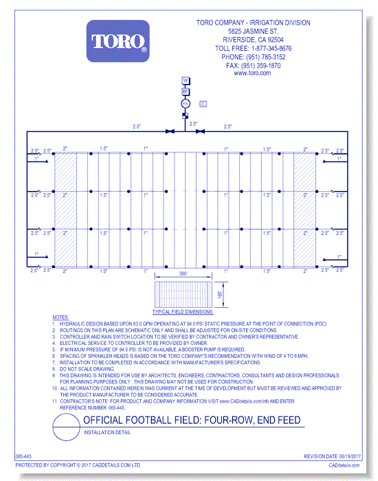 Official Football Field - Four-Row, End Feed - Installation Detail