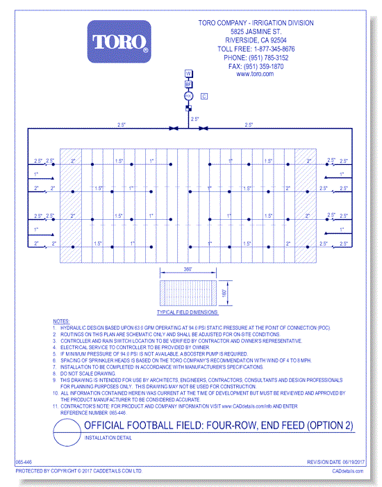 Official Football Field - Four-Row, End Feed (Option 2) - Installation Detail