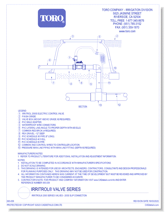 Irritrol® 2500 Series Valves - 205S Slip Connection