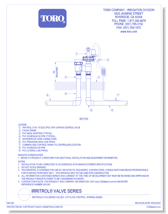 Irritrol® 311A Series Valves - 075 Flow Control, Internal Bleed