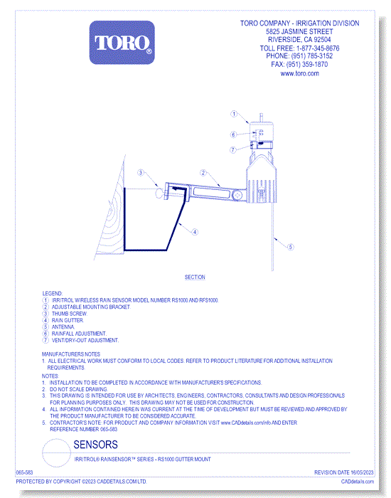 Irritrol® RainSensor™ Series - RS1000 Gutter Mount