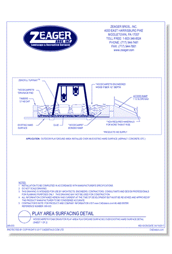 WoodCarpet® Foam Drain for Play Area / Playground Surfacing Over Existing Hard Surface - Detail (Sheet 1 of 2)