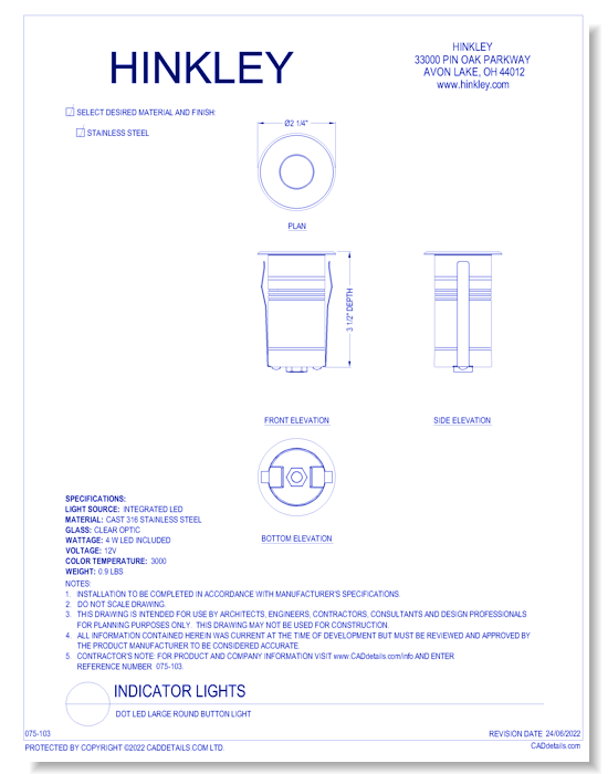 Dot LED Large Round Button Light