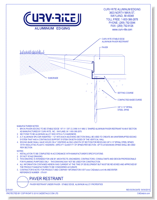 Paver Restraint Under Paver - Stable Edge, aluminum alloy properties