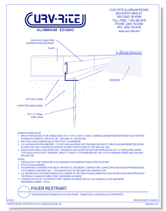 Paver Restraint Reverse or Outside Paver - Stable Edge, aluminum alloy properties