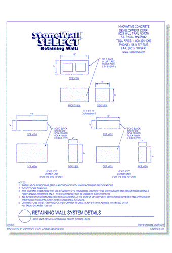 Basic Unit Details - StoneWall SELECT Corner Units