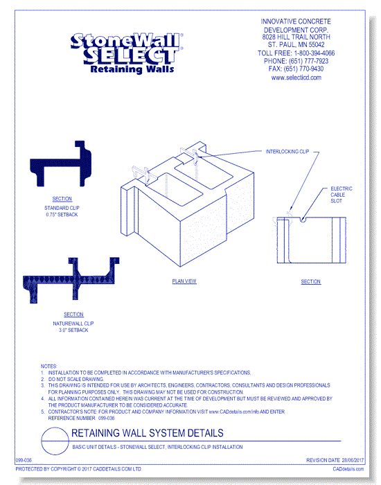 Basic Unit Details - StoneWall SELECT, Interlocking Clip Installation