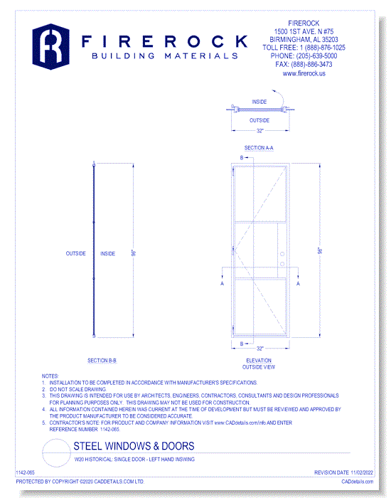 W20 Historical: Single Door - Left Hand Inswing