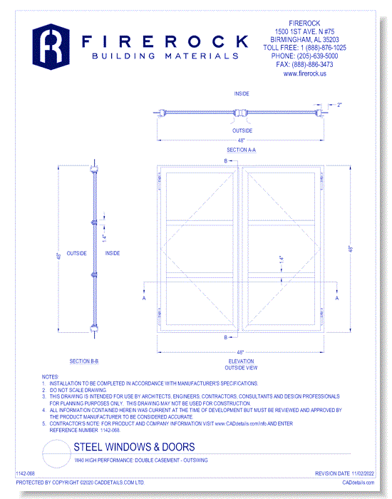 W40 High Performance: Double Casement - Outswing