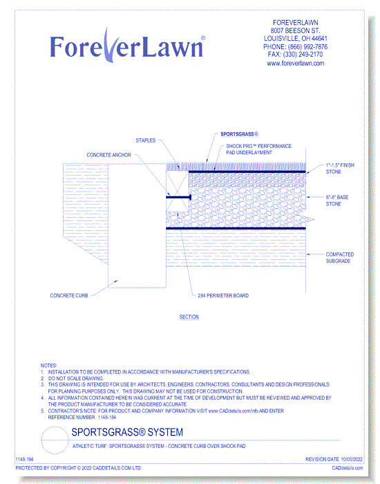 Athletic Turf: SportsGrass® System - Concrete Curb Over Shock Pad