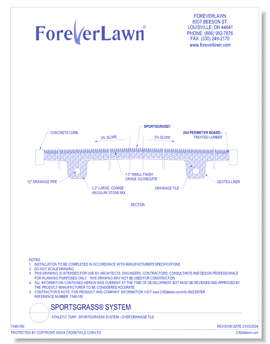 Athletic Turf: SportsGrass® System - Over Drainage Tile