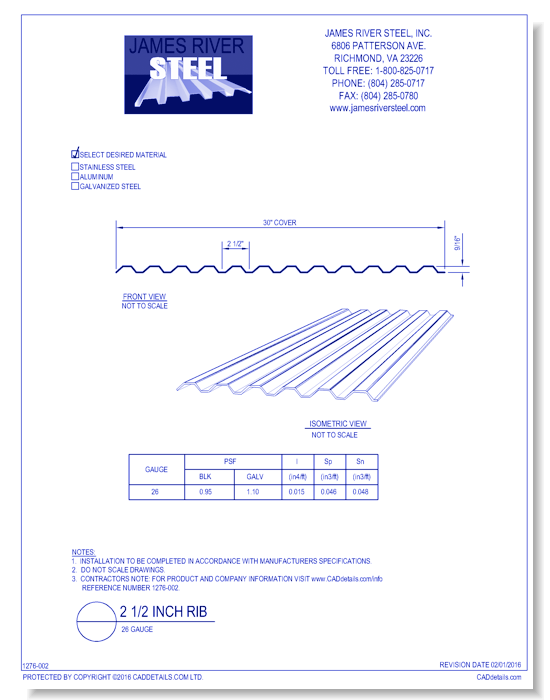 2 1/2 Inch Rib - 26 Gauge