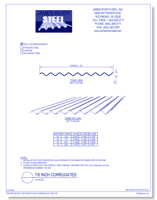 7/8 Inch Corrugated - 18 Gauge